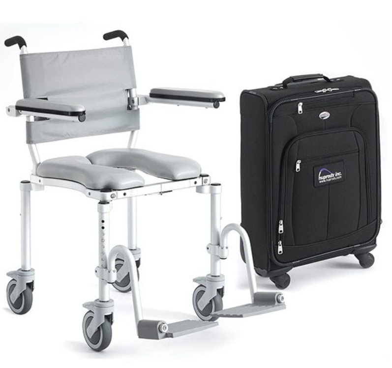 Traveling with Mobility Equipment: Hoyer Lifts & Essentials Multichair foldable travel shower chair for wheelchair users